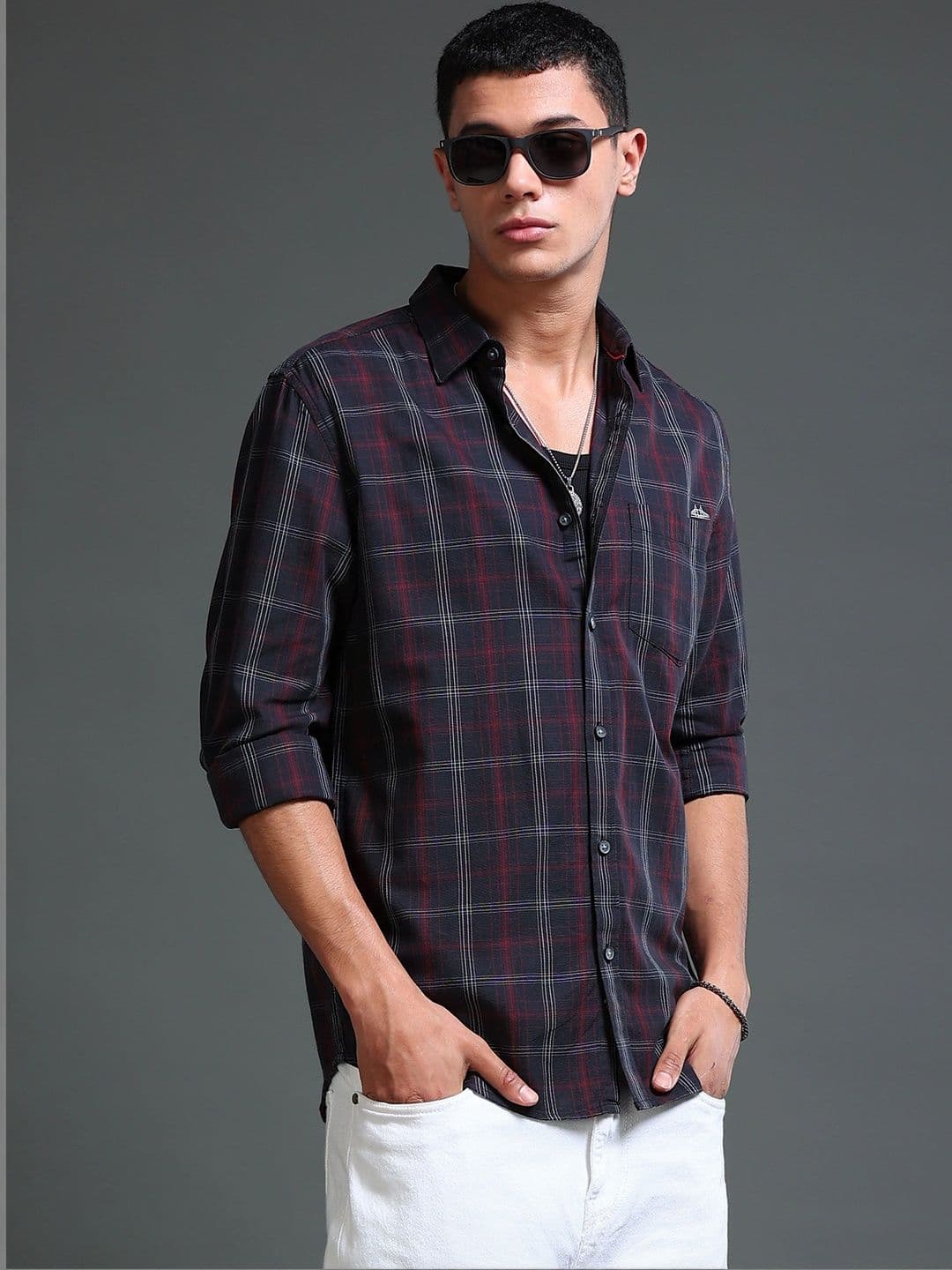 British Club Men Smart Slim Fit Tartan Checks Checked Casual Shirt - view 1