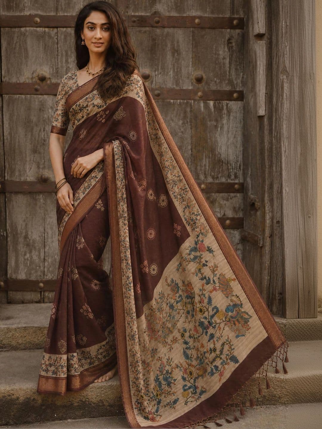 KALINI Kalamkari Silk Blend Saree thumbnail 3