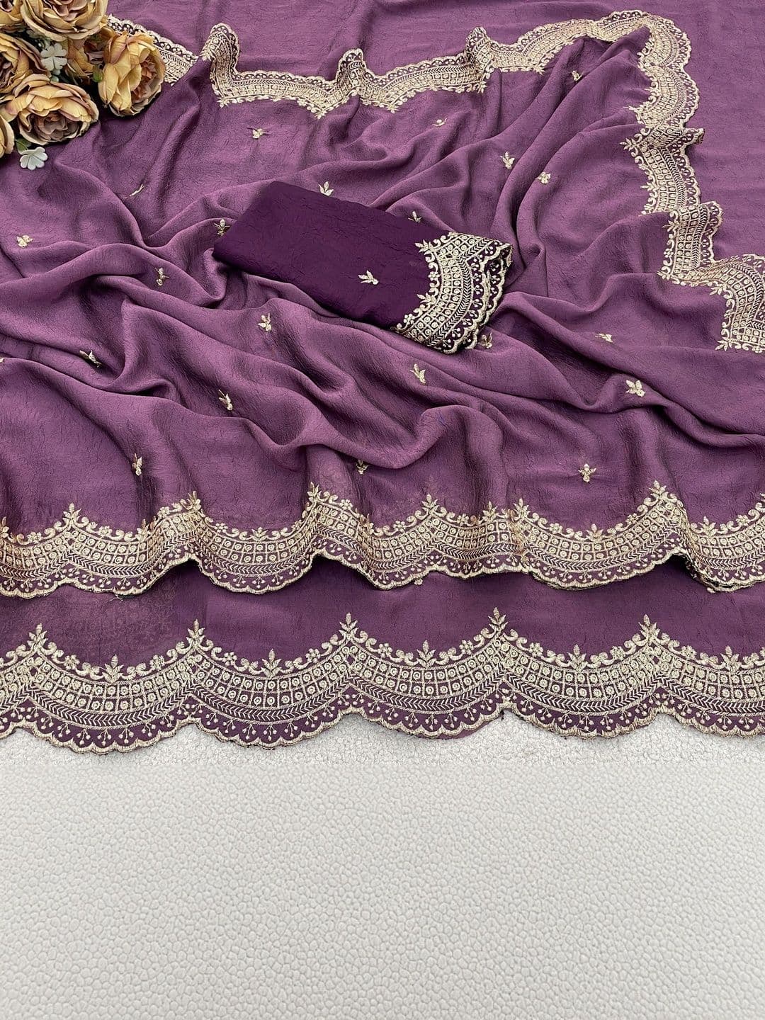 Vastra Drape Ethnic Motifs Embroidered Poly Georgette Saree thumbnail 4