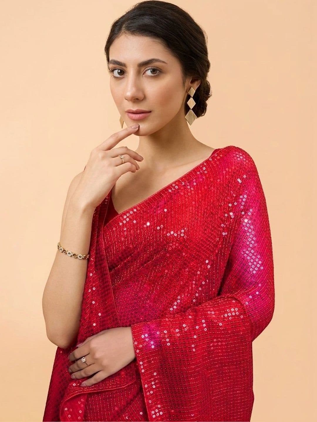 SZN Embellished Sequinned Poly Georgette Designer Saree thumbnail 3
