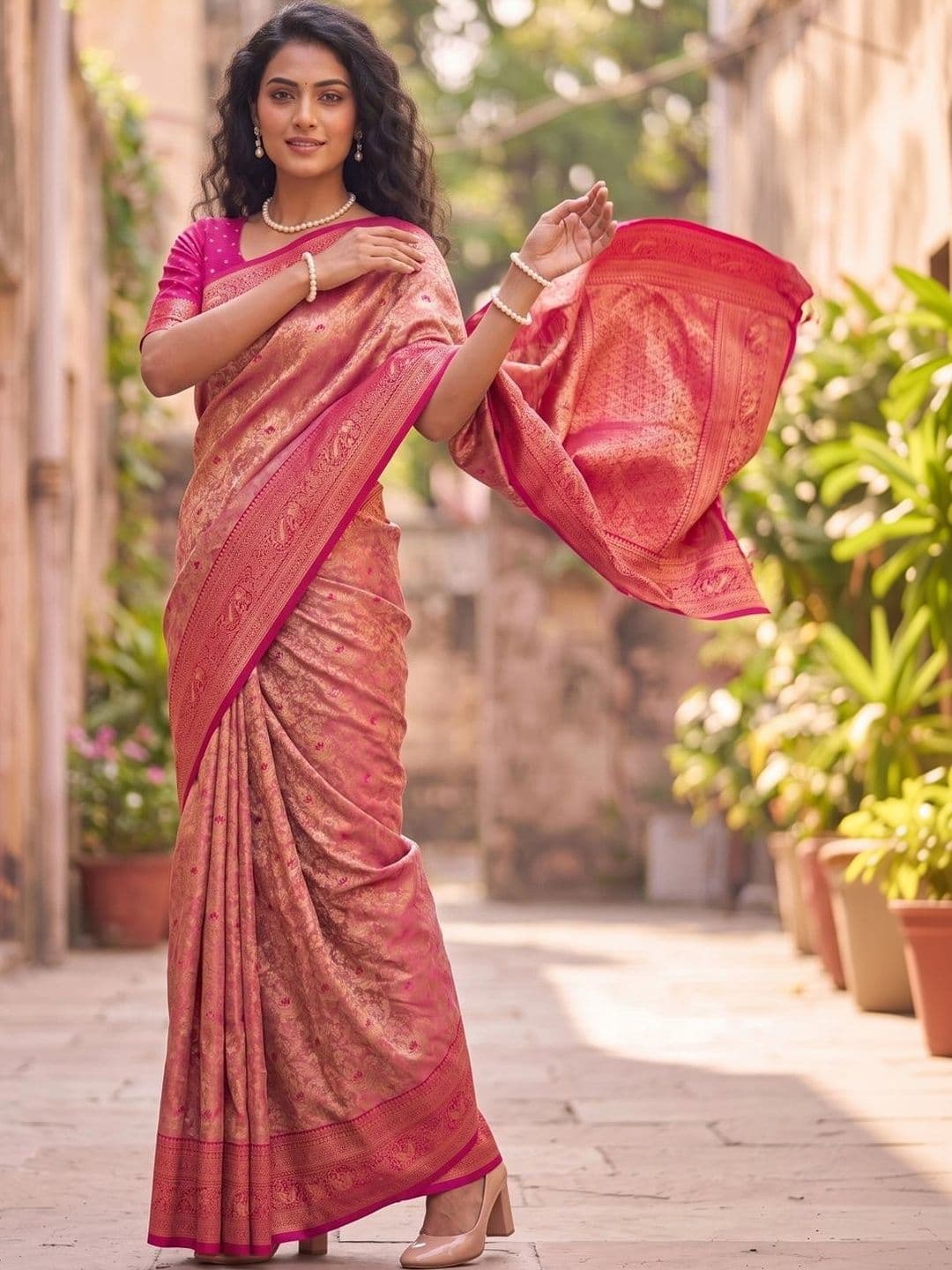 SOURAGYA Woven Design Zari Silk Blend Banarasi Saree thumbnail 5