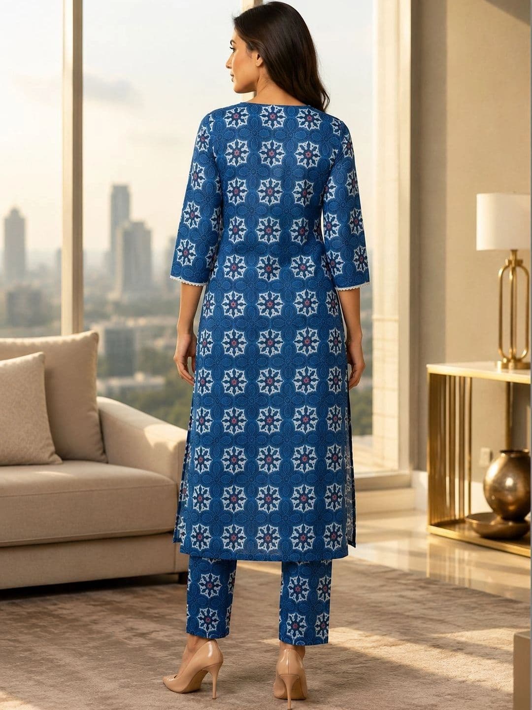 Bunai Women Ethnic Motifs Printed Regular Kurta with Trousers thumbnail 2