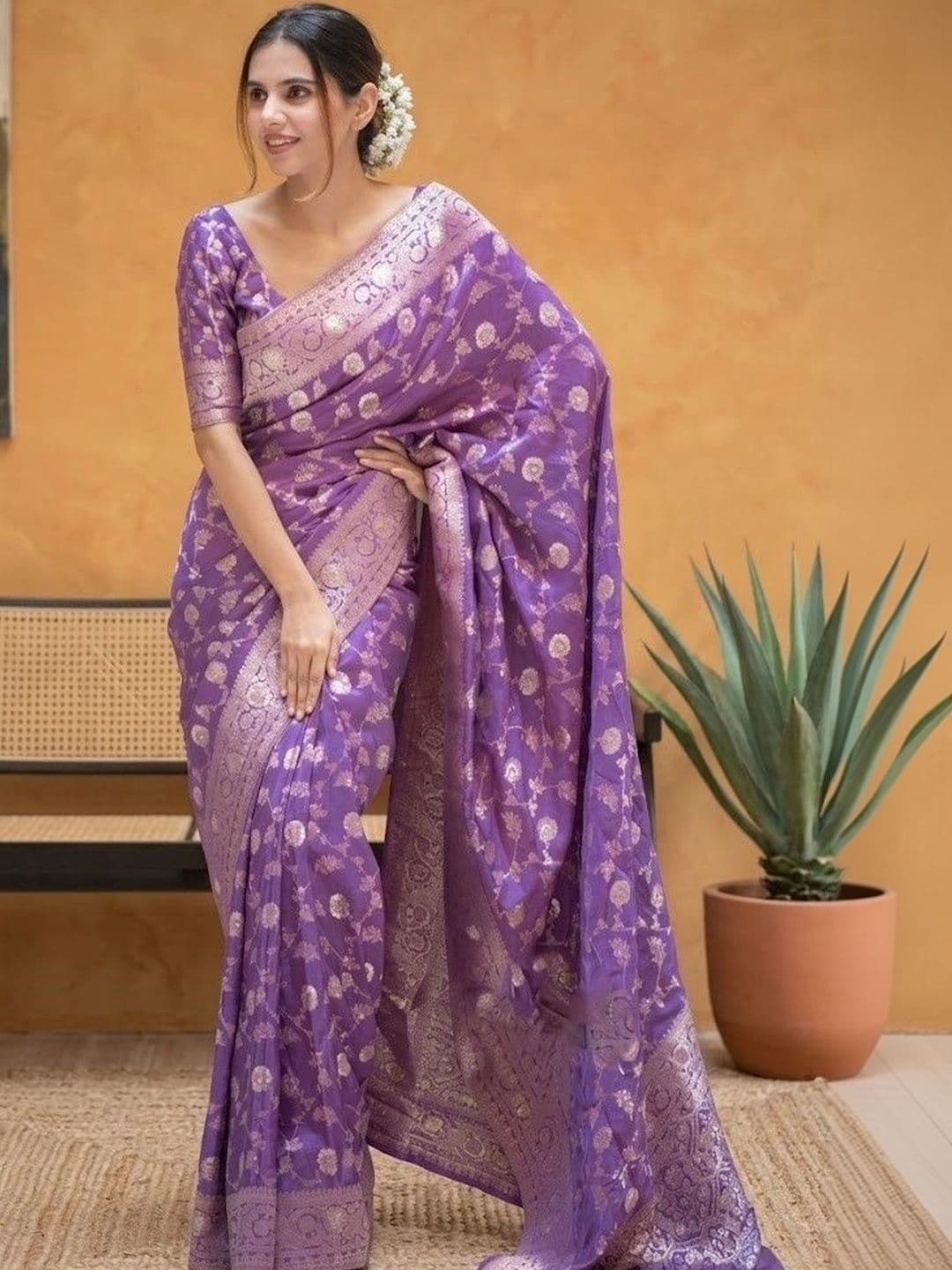 RUTVA FASHION Woven Design Zari Art Silk Banarasi Saree - view 1