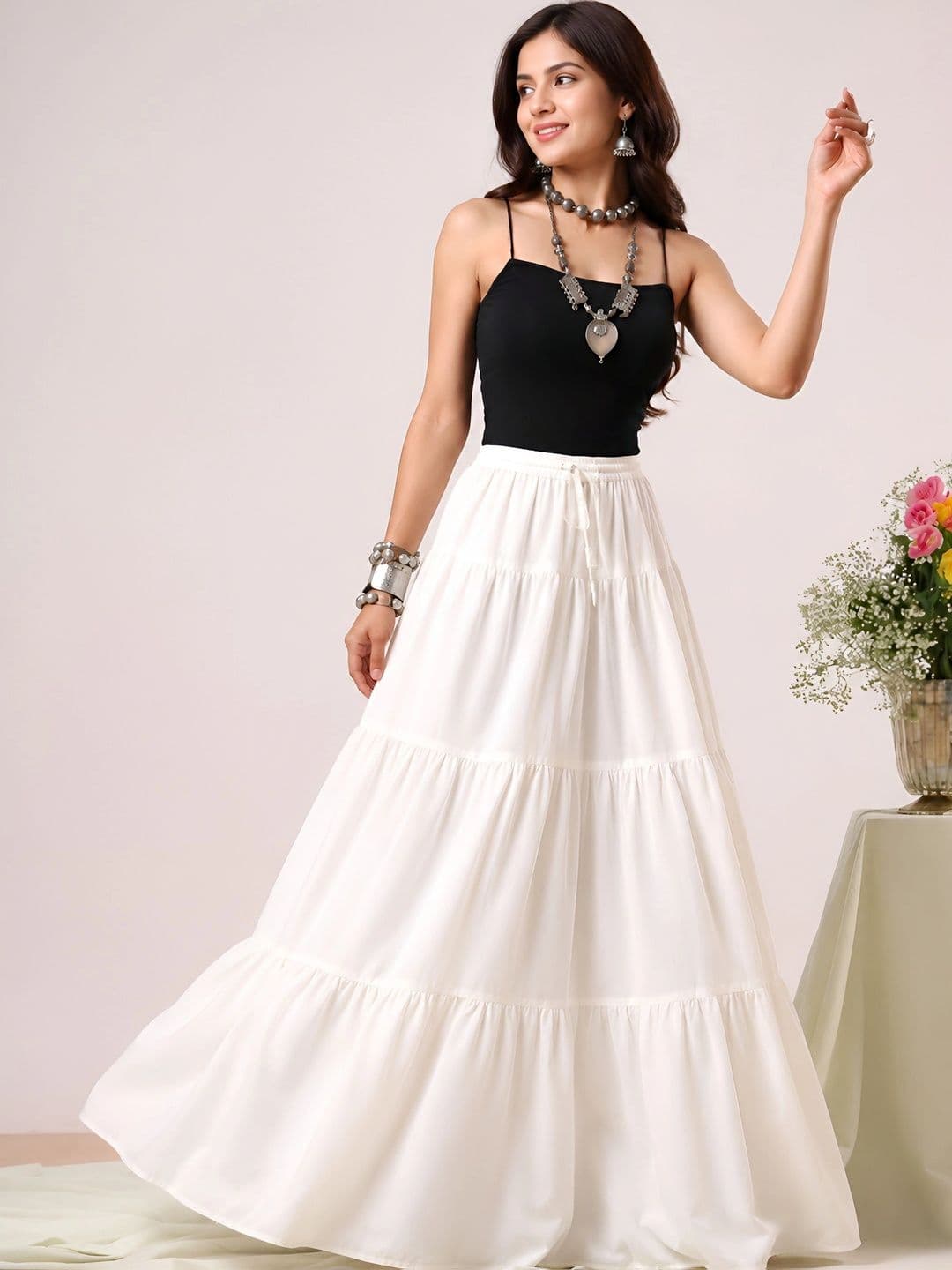HARAYE Women Tiered Maxi Flared Skirt thumbnail 3