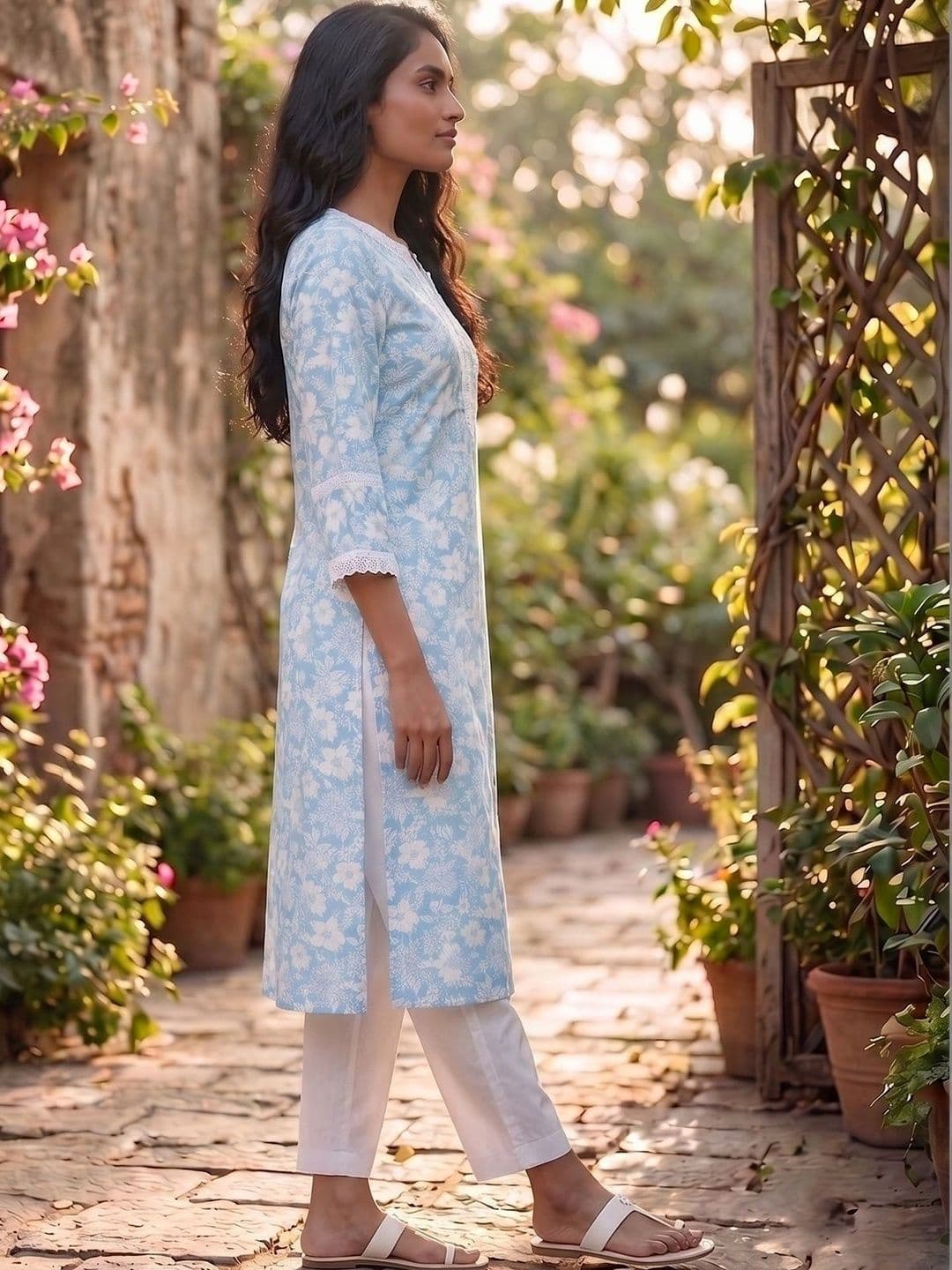 KALINI Women Floral Printed Thread Work Floral Kurta thumbnail 2