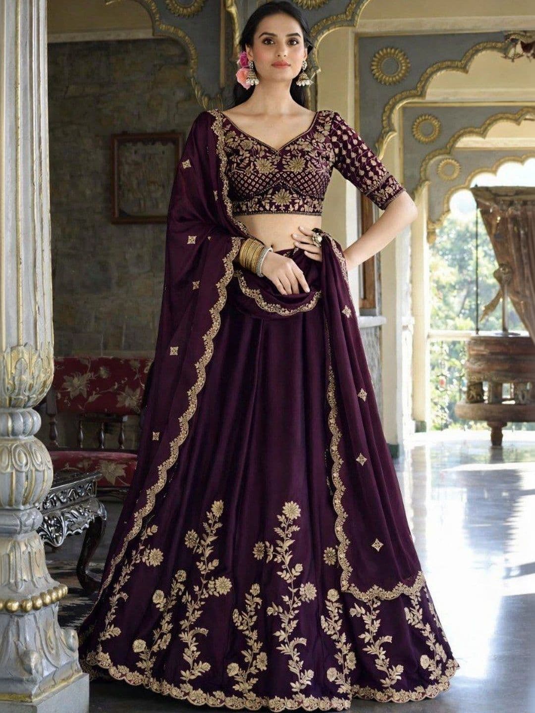 VASTRYN Embroidered Ready to Wear Lehenga & Unstitched Blouse With Dupatta thumbnail 3