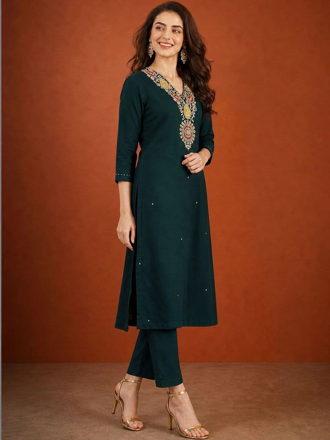 SAINOOR Women Ethnic Motifs Embroidered Regular Thread Work Kurta with Trousers & With Dupatta thumbnail 4
