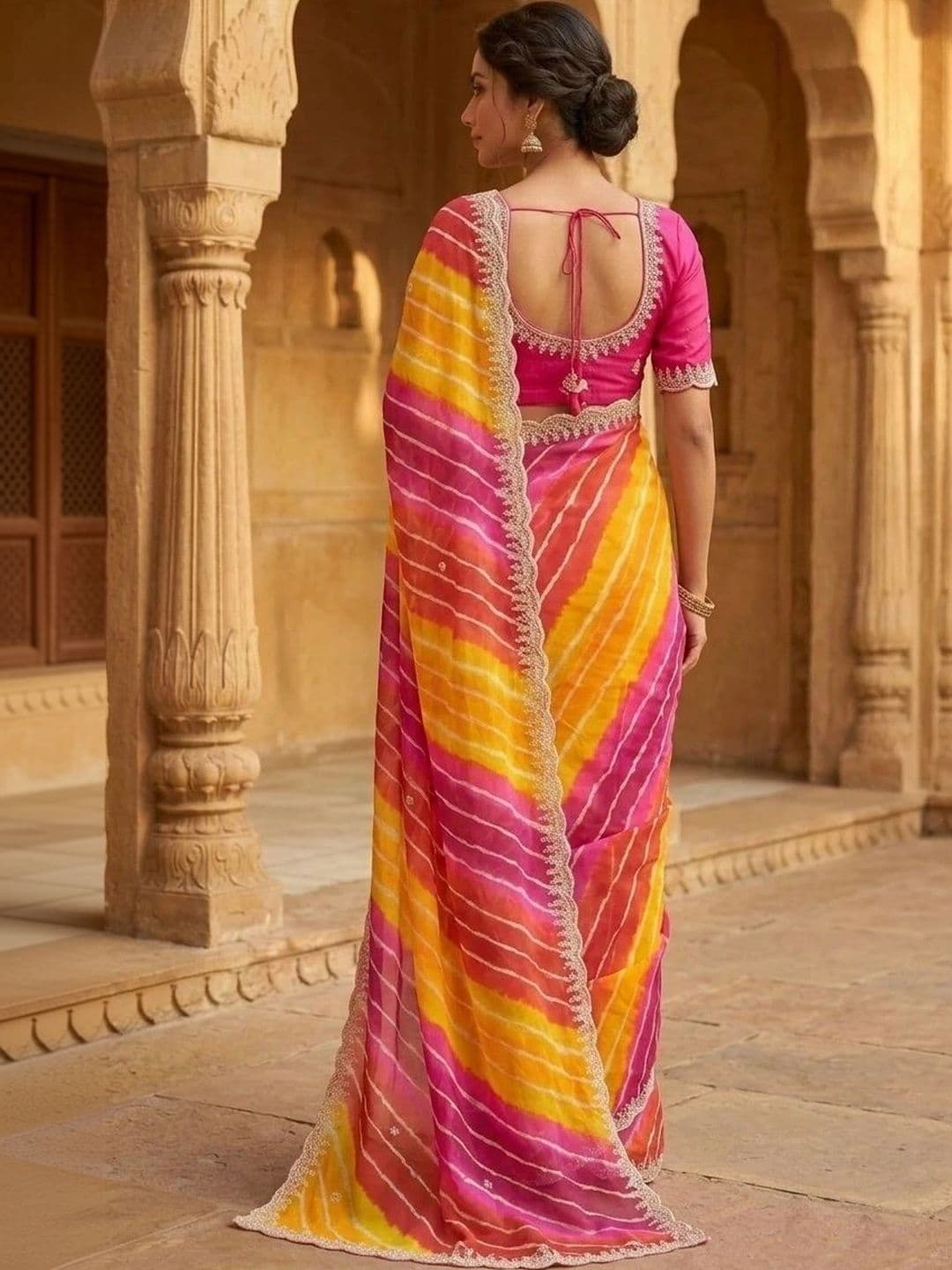 Fashion Mantra Leheriya Poly Georgette Saree thumbnail 3