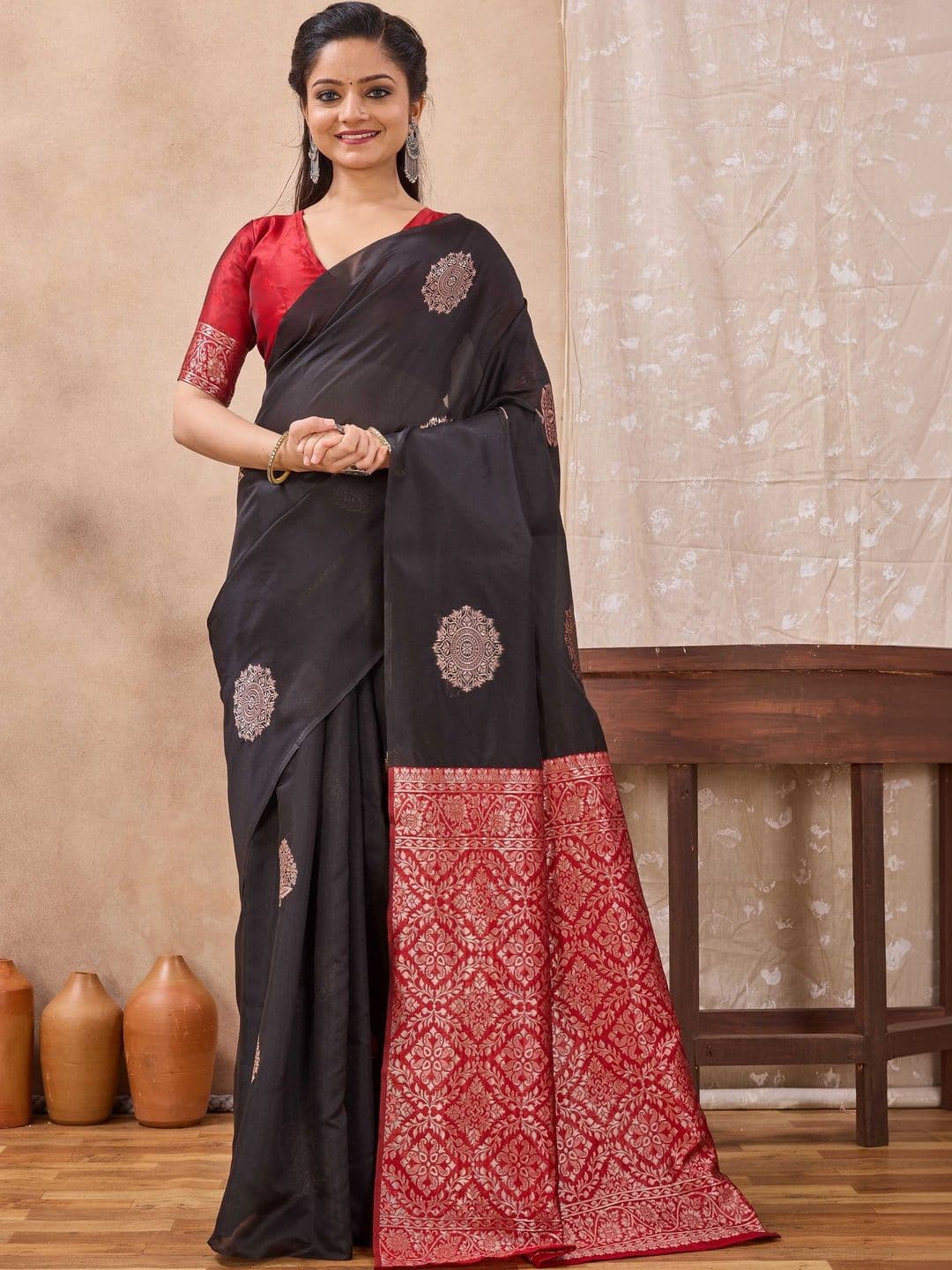 Mitera Women's Art Silk Saree with Zari Woven Motifs & Intricate Border - view 1
