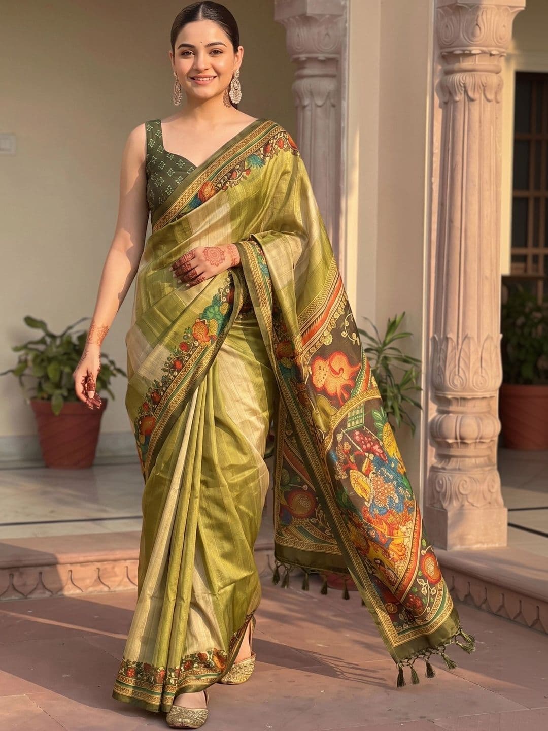 KALINI Kalamkari Art Silk Saree thumbnail 3
