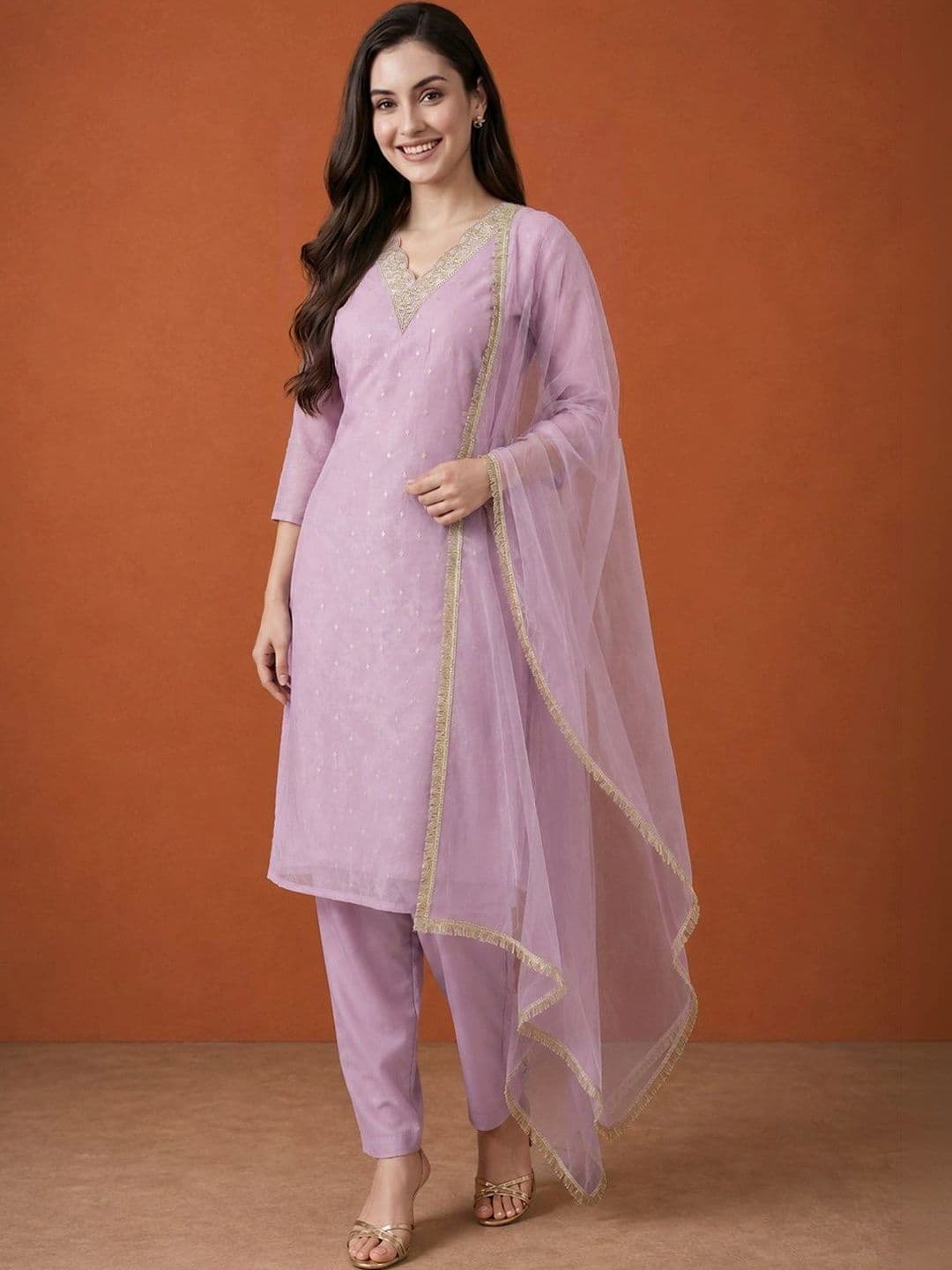 SAINOOR Women Ethnic Motifs Embroidered Regular Thread Work Kurta with Trousers & With Dupatta thumbnail 7