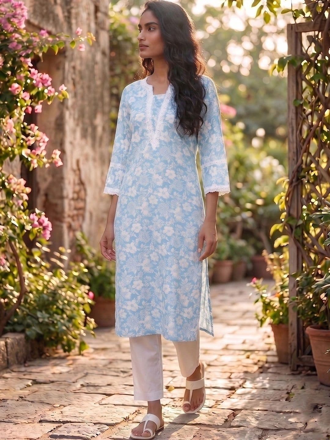 KALINI Women Floral Printed Thread Work Floral Kurta thumbnail 5