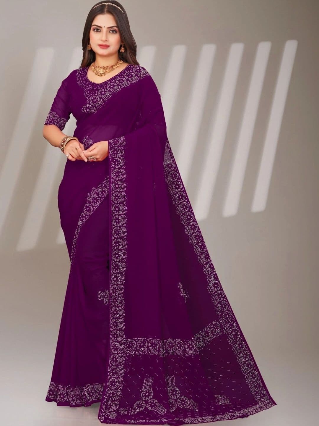 PRANU TRENDS Embellished Poly Chiffon Saree - view 1