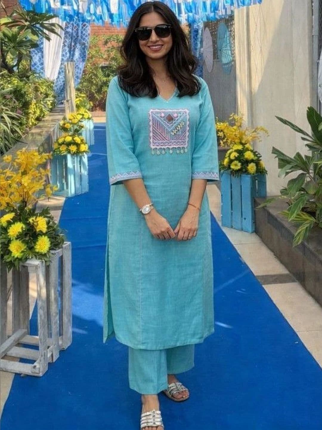 Moda Rapido Women Ethnic Motifs Embroidered Regular Sequinned Kurta with Palazzos - view 1