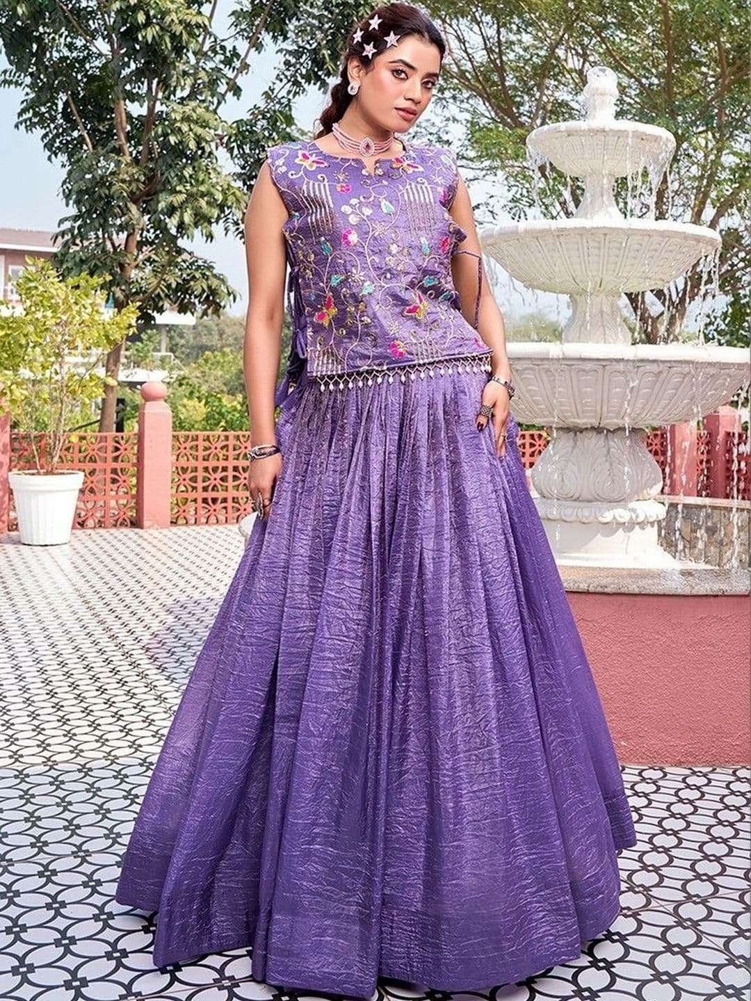 Shree Ram Creation  Women Thread Work Ready to Wear Lehenga & Blouse With Dupatta thumbnail 6