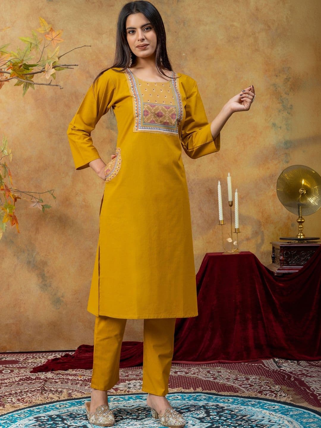 SAINOOR Women Ethnic Motifs Embroidered Regular Thread Work Pure Cotton Kurta with Trousers & With Dupatta thumbnail 7