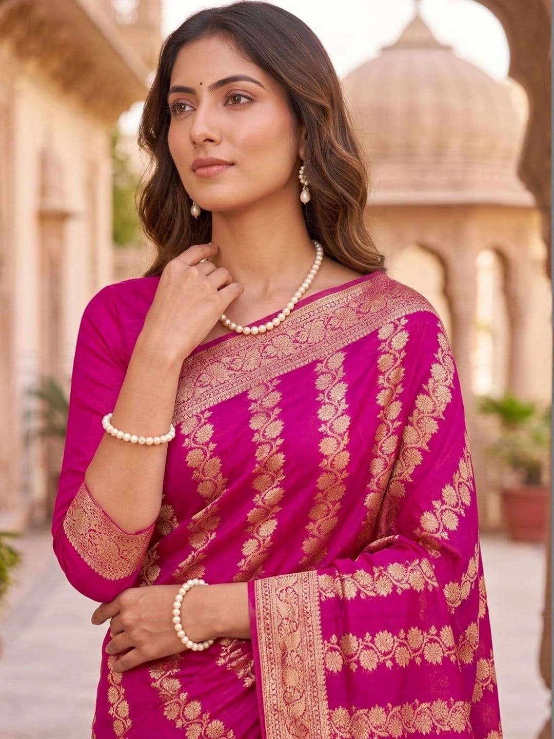 SOURAGYA Leheriya Zari Banarasi Saree thumbnail 2