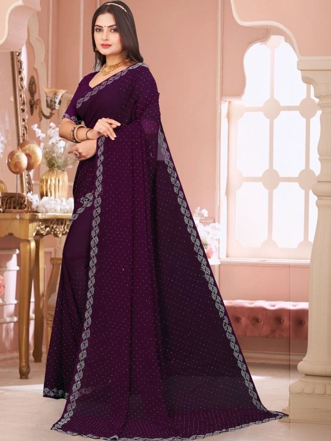 PRANU TRENDS Poly Chiffon Saree thumbnail 2