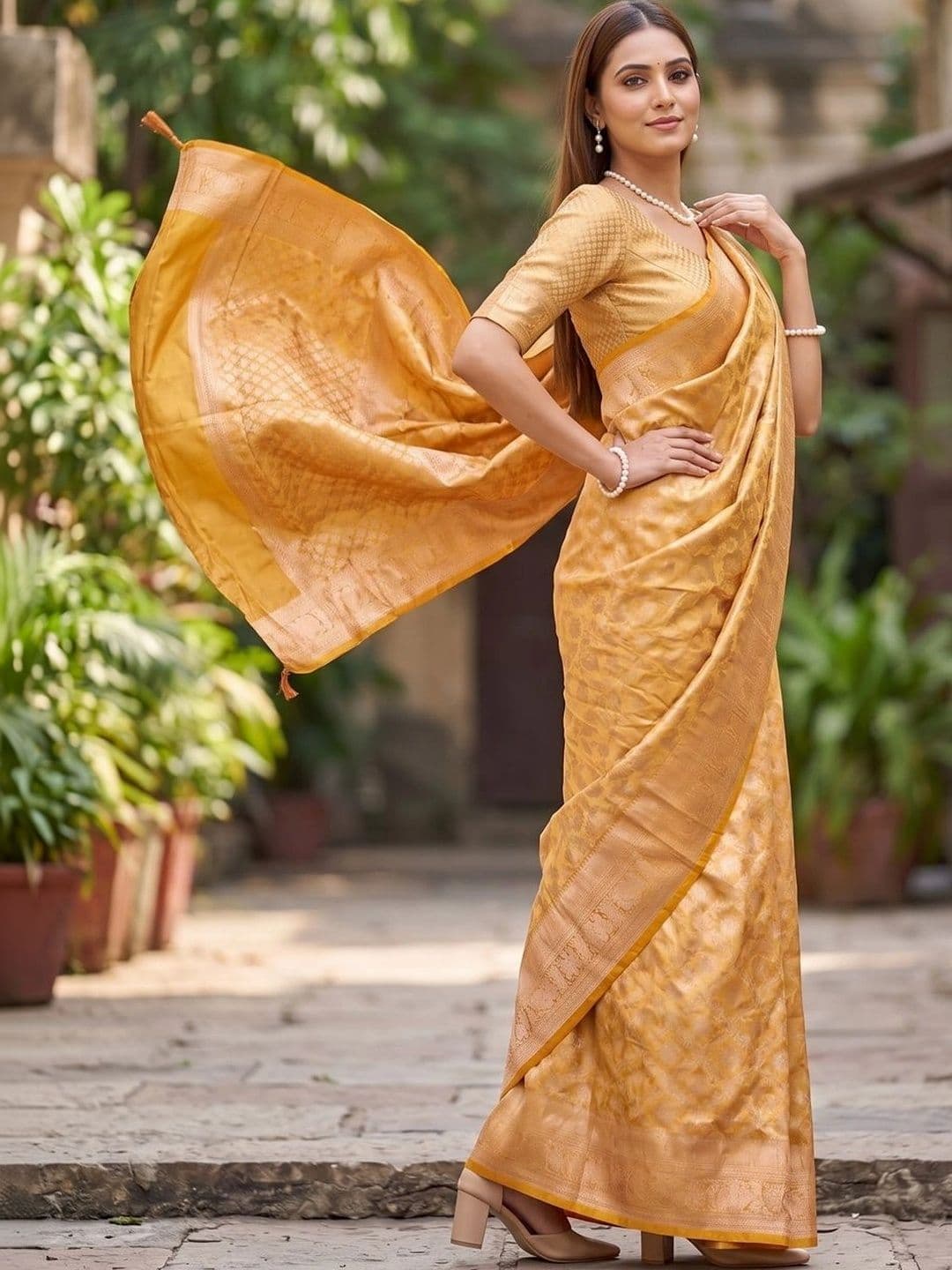 SOURAGYA Woven Design Zari Silk Blend Banarasi Saree thumbnail 6