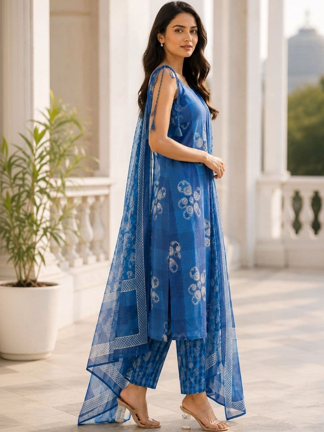 Bunai Women Ethnic Motifs Printed Regular Kurta with Trousers & With Dupatta thumbnail 5