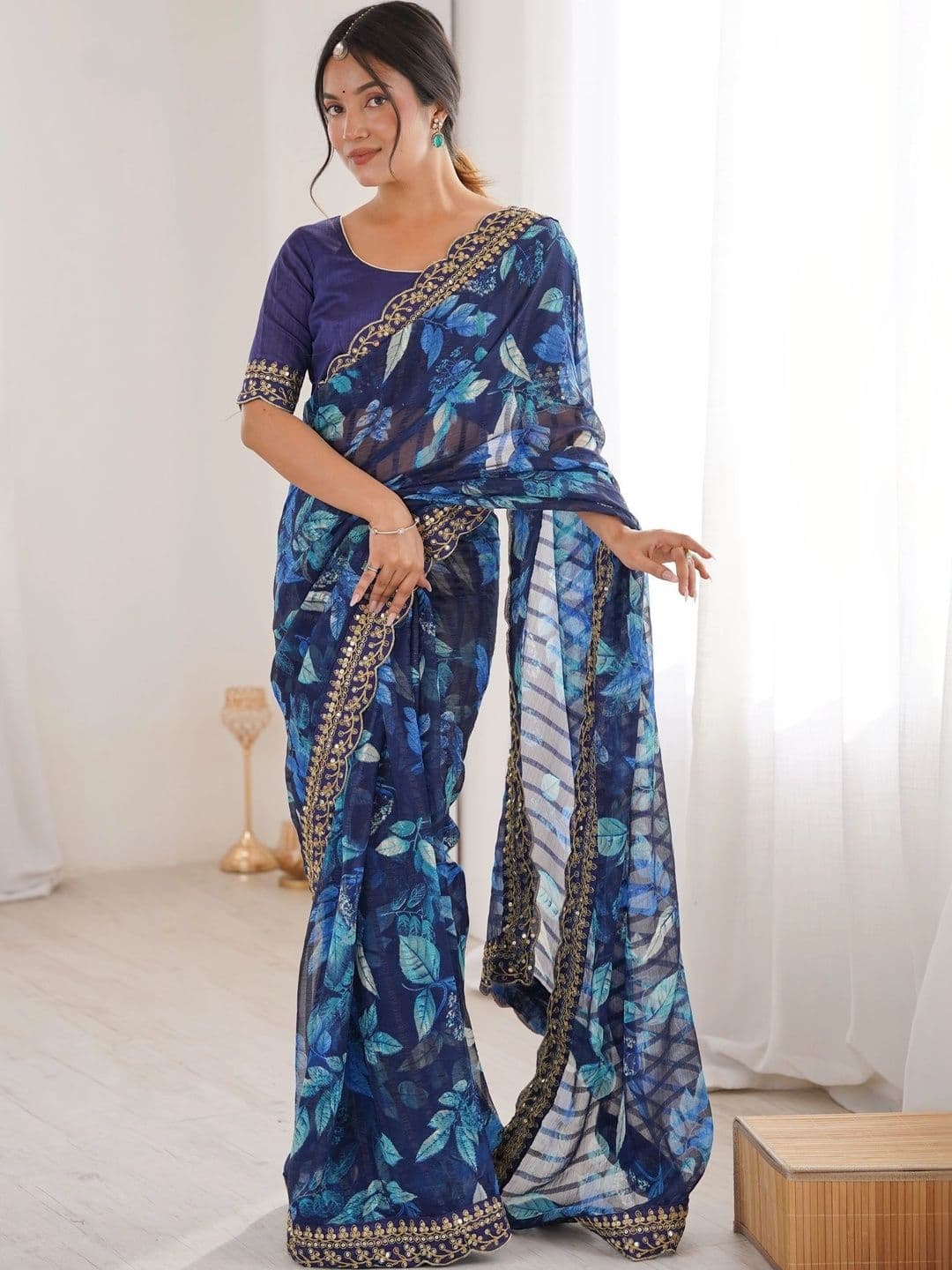Mitera Floral Embroidered Pure Georgette Saree - view 1