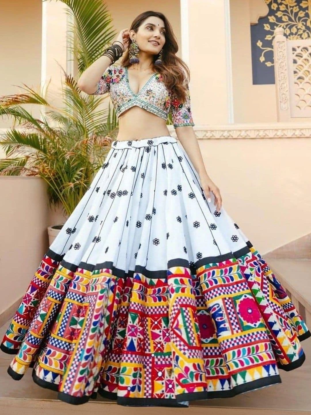 DAYLOOM Embellished Mirror Work Semi-Stitched Lehenga & Unstitched Blouse With Dupatta - view 1