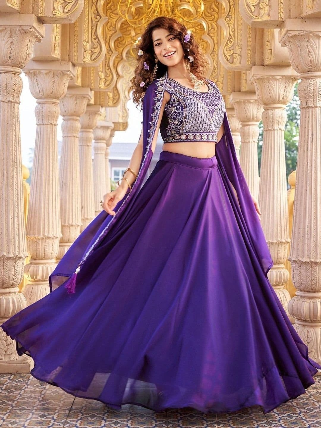 Shree Ram Creation Embellished Beads and Stones Ready to Wear Lehenga & Blouse With Dupatta - view 1