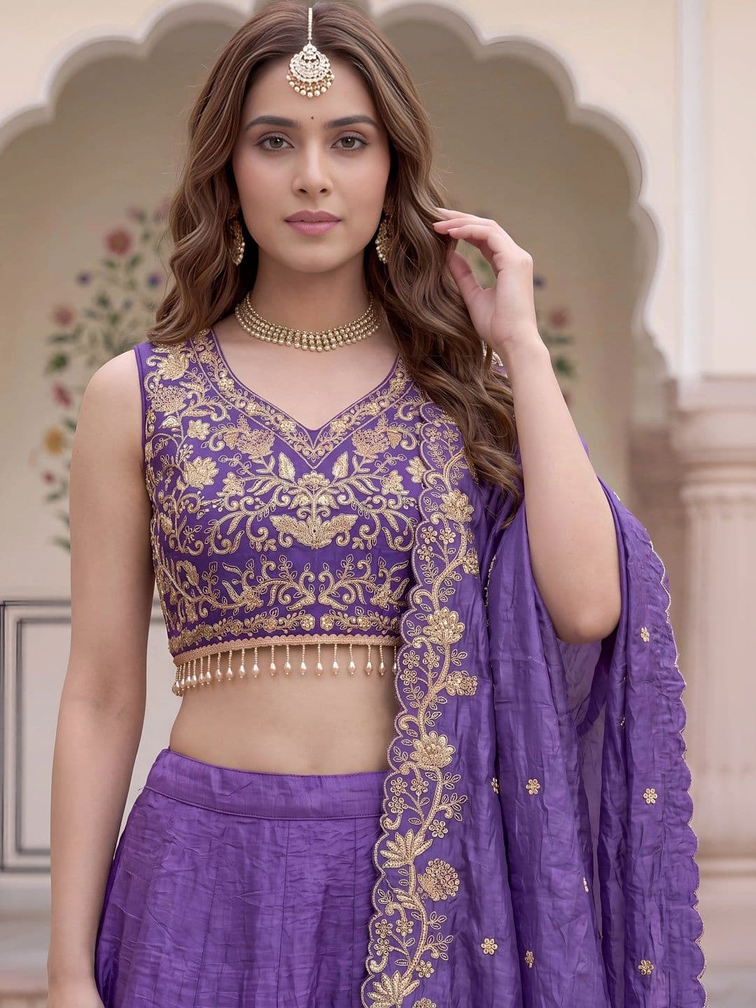 ETHNIC PLUS Embroidered Semi-Stitched Lehenga & Unstitched Blouse With Dupatta thumbnail 2