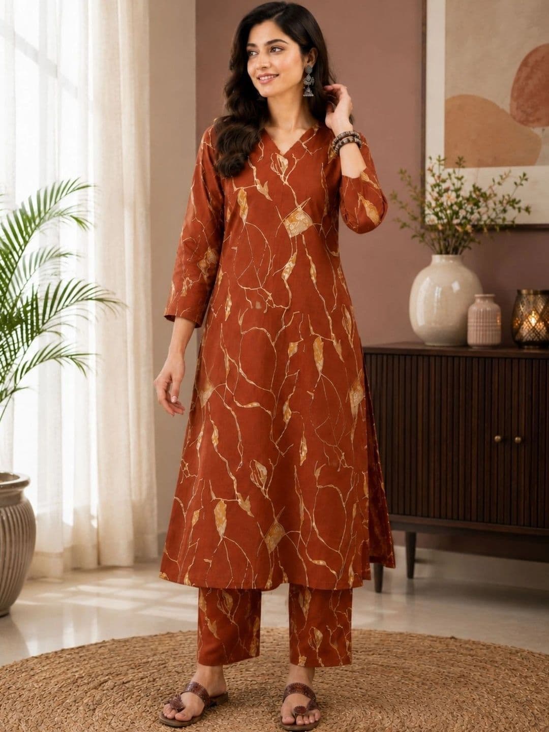 KALINI Women Printed Regular Pure Cotton Kurta with Trousers thumbnail 4