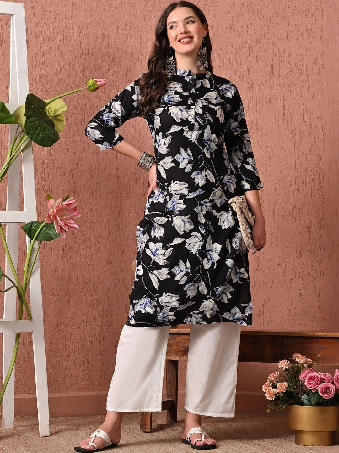 HERE&NOW Women Floral Printed Floral Kurta thumbnail 2