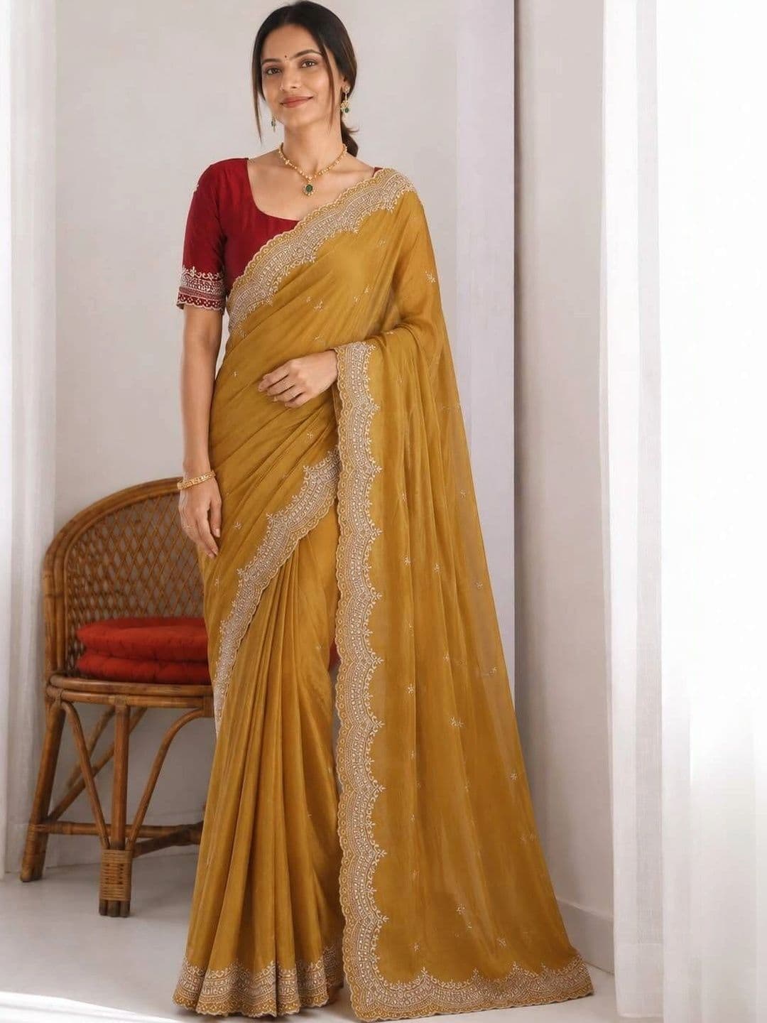LabelVASTRA Ethnic Motifs Embroidered Poly Georgette Saree - view 1