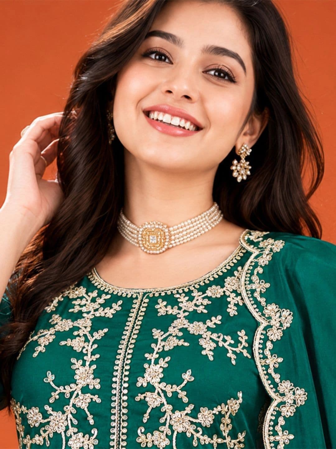 SAINOOR Women Ethnic Motifs Embroidered Empire Thread Work Kurta with Trousers & With Dupatta thumbnail 7