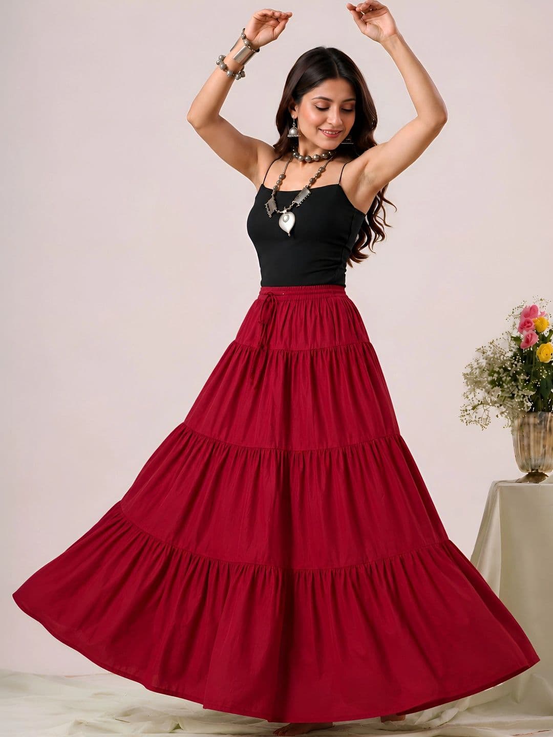 HARAYE Women Tiered Maxi Tiered Skirt thumbnail 2