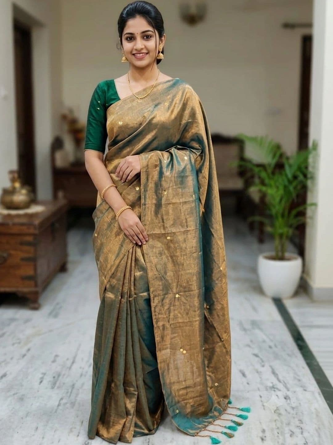 Sangria Ethnic Motifs Sequinned Tissue Chanderi Saree thumbnail 4