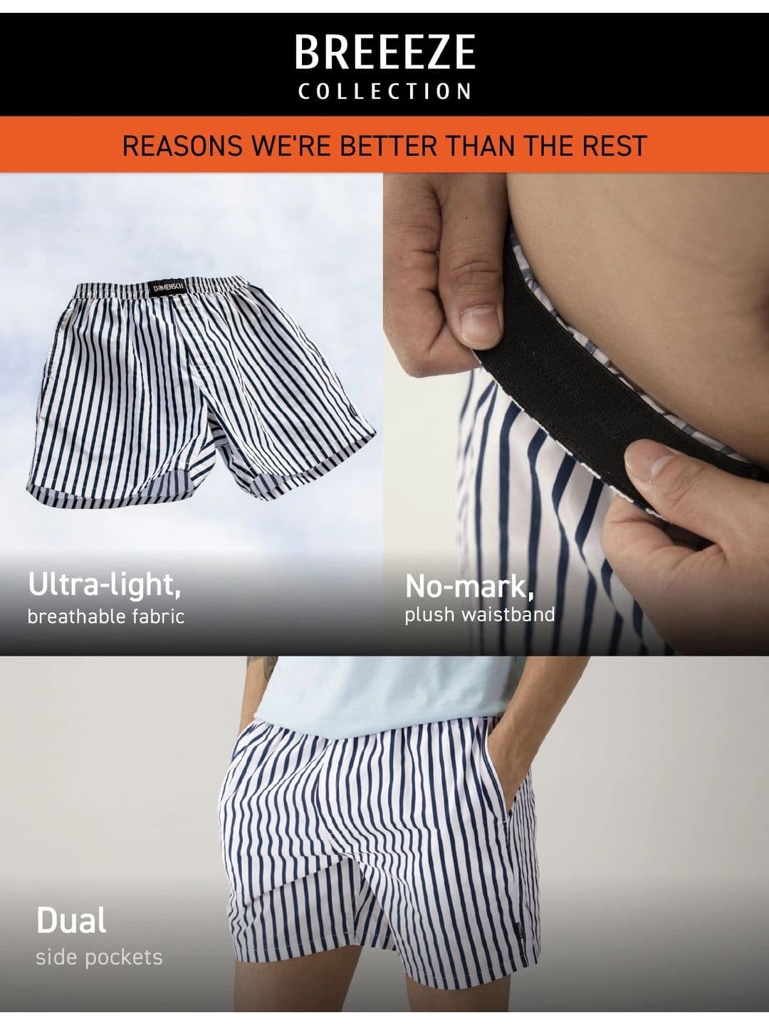 DAMENSCH  Men Striped White Ultra-Light Cotton Regular Fit Inner Boxer thumbnail 14