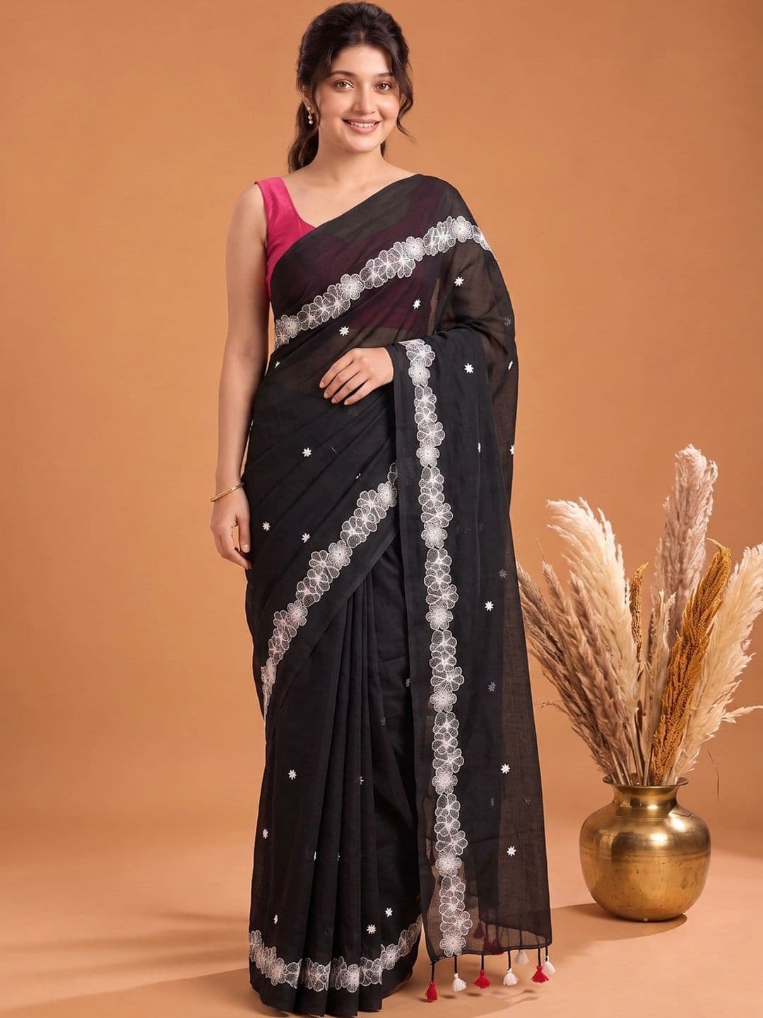 Mitera Floral Embroidered Pure Cotton Saree - view 1