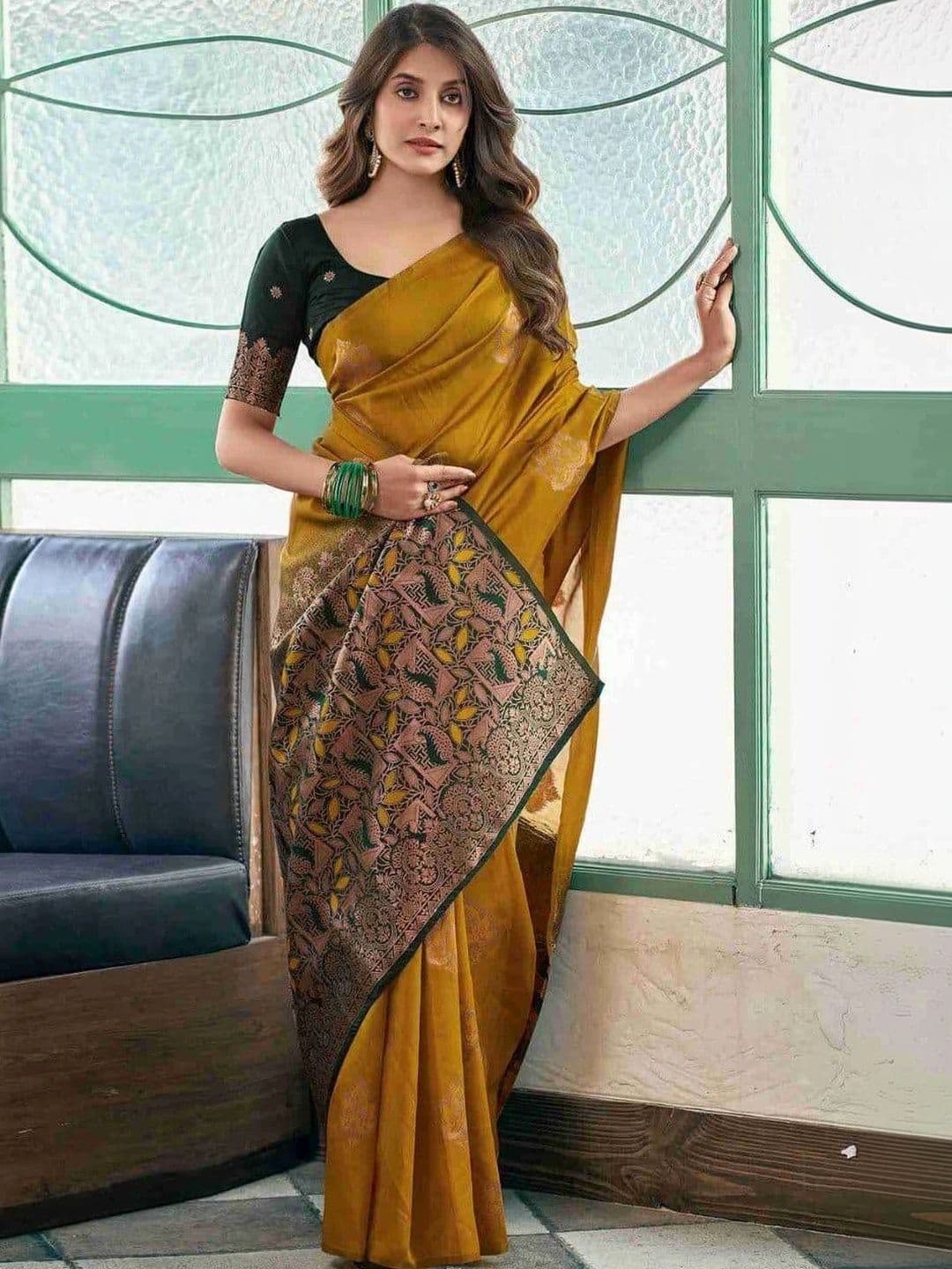 RUTVA FASHION Woven Design Zari Art Silk Banarasi Saree thumbnail 6
