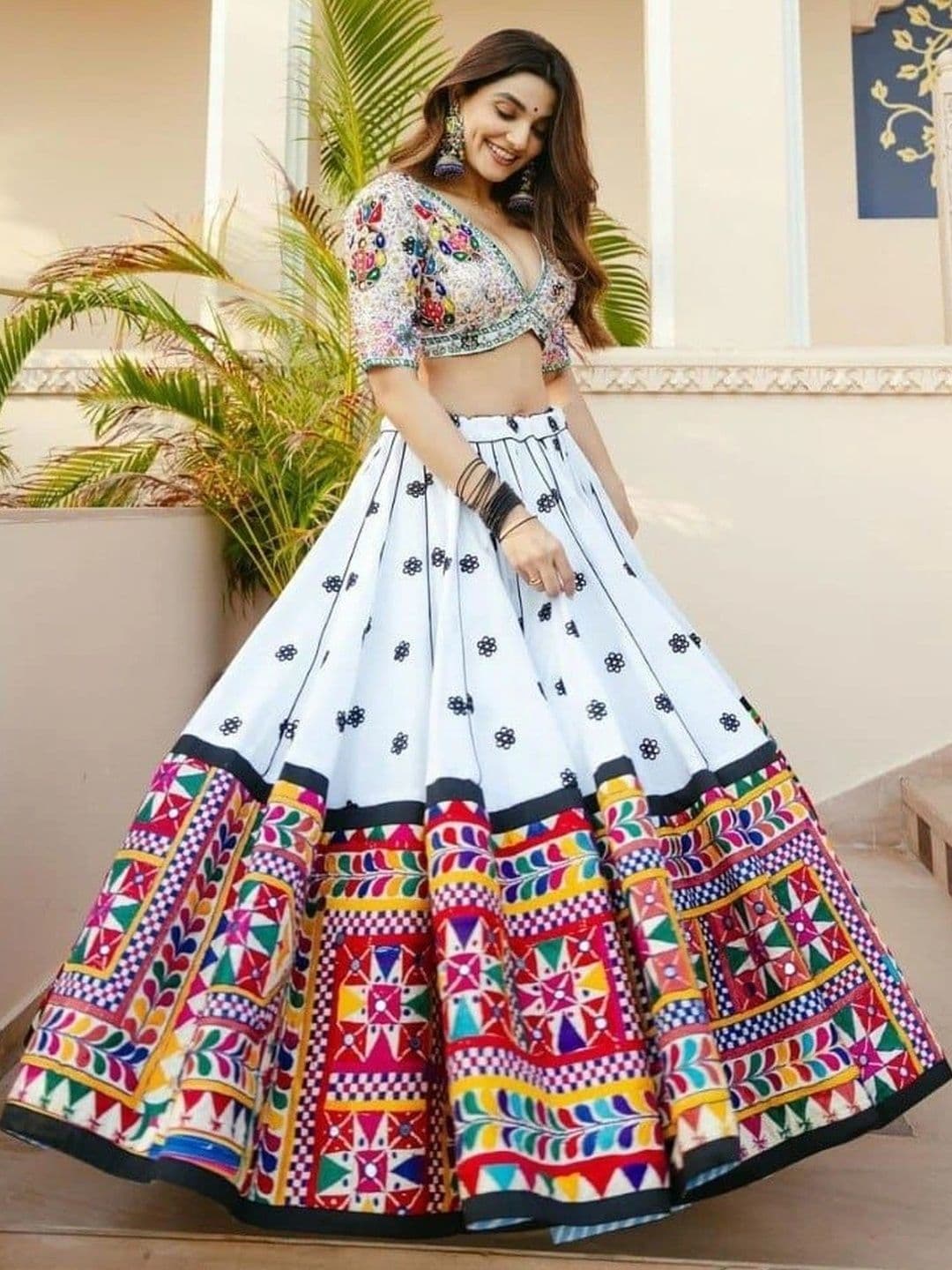 DAYLOOM Embellished Mirror Work Semi-Stitched Lehenga & Unstitched Blouse With Dupatta thumbnail 3