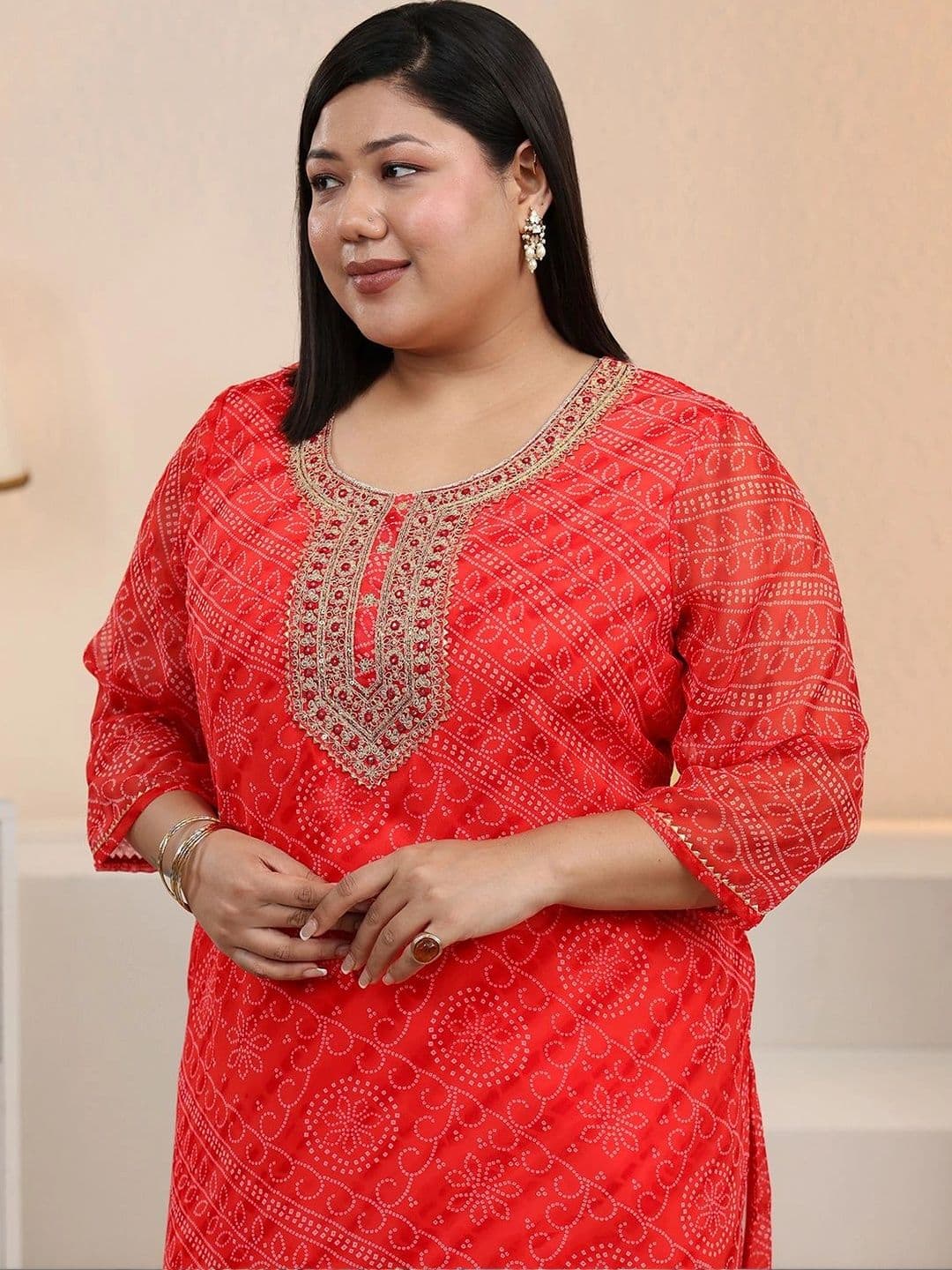 EXTRA LOVE BY LIBAS Women Bandhani Printed Thread Work Kurta thumbnail 2