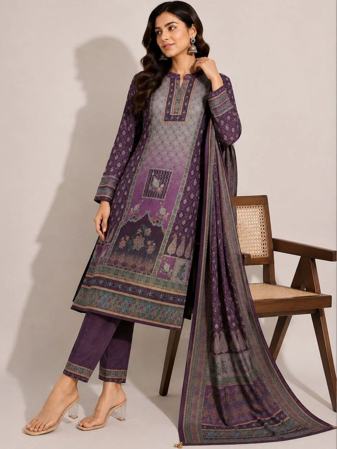 Wool's Kart Women Ethnic Motifs Printed Regular Kurta with Trousers & With Dupatta thumbnail 2
