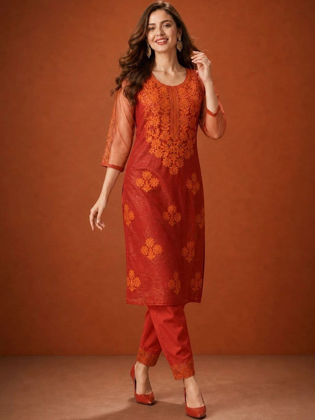 SAINOOR Women Ethnic Motifs Embroidered Regular Thread Work Kurta with Trousers & With Dupatta thumbnail 5