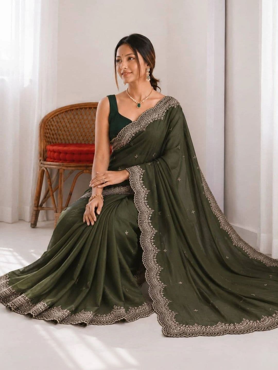Vastra Drape Ethnic Motifs Embroidered Poly Georgette Saree thumbnail 5