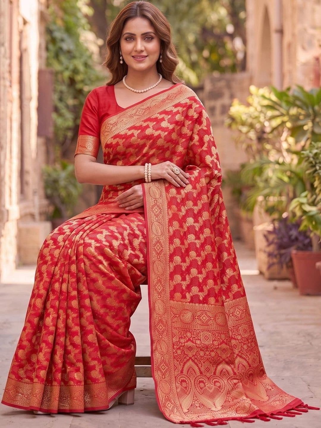 SOURAGYA Leheriya Zari Banarasi Saree thumbnail 4