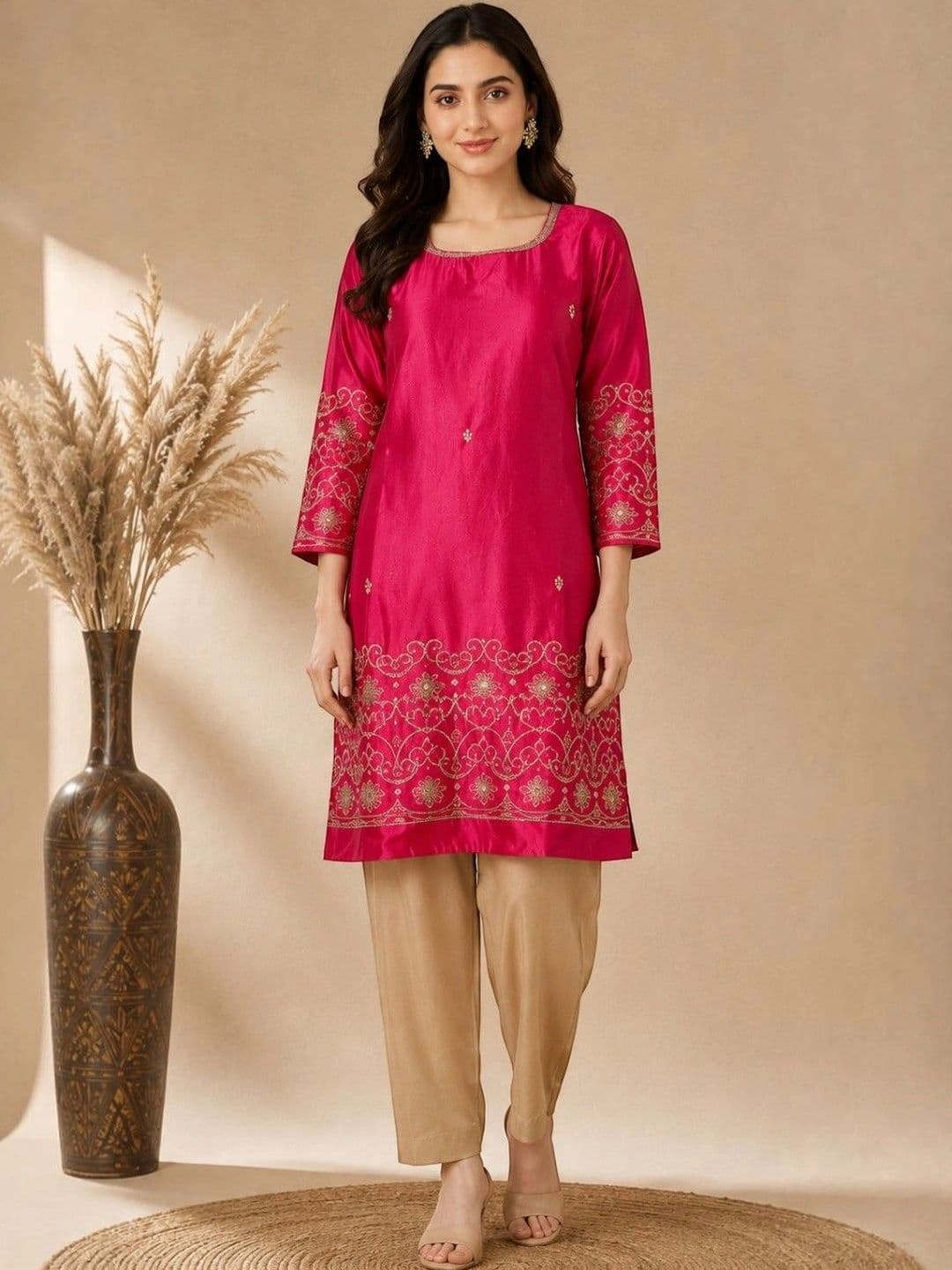 EELIKA Women Ethnic Motifs Embroidered Regular Thread Work Kurta with Trousers - view 1
