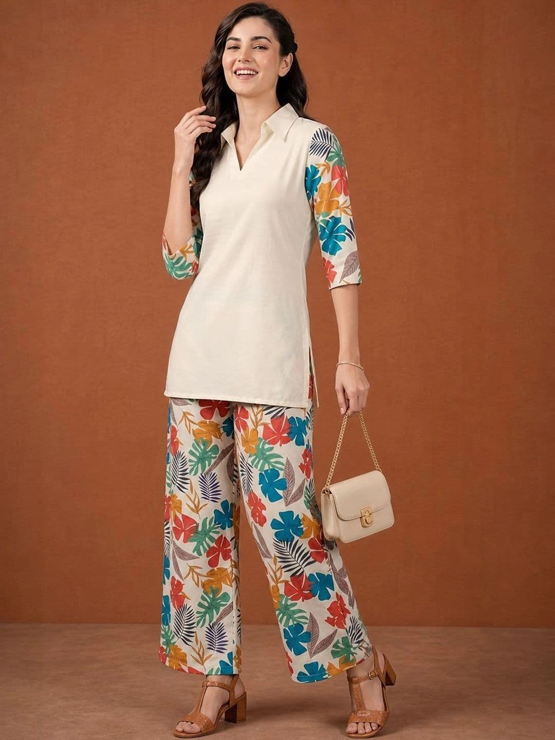 SAINOOR Women Floral Printed Regular Kurti with Palazzos thumbnail 7