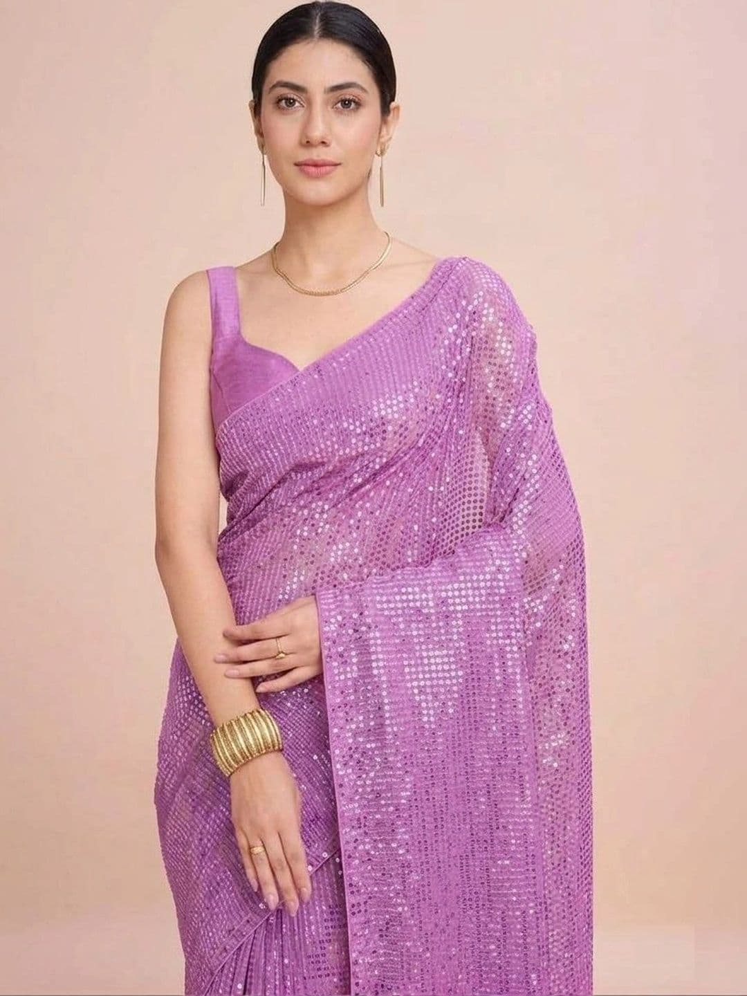 SZN Sequinned Poly Georgette Designer Saree thumbnail 5