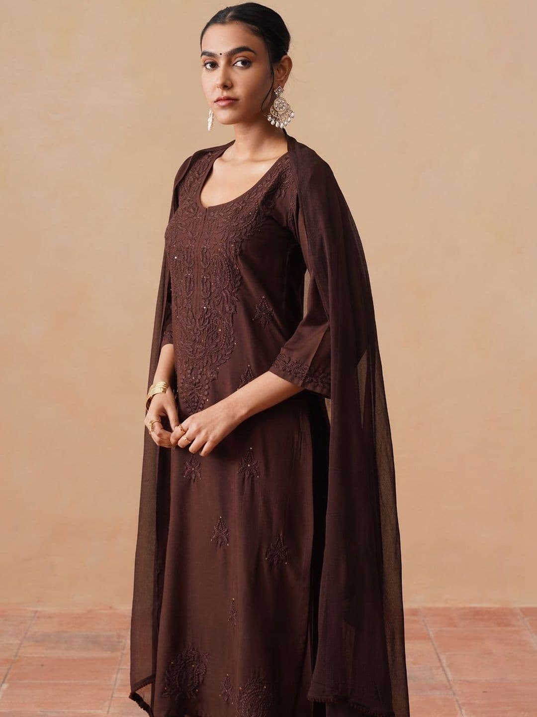 SAZRIKA Embroidered Regular Thread Work Kurta with Palazzos & With Dupatta thumbnail 2