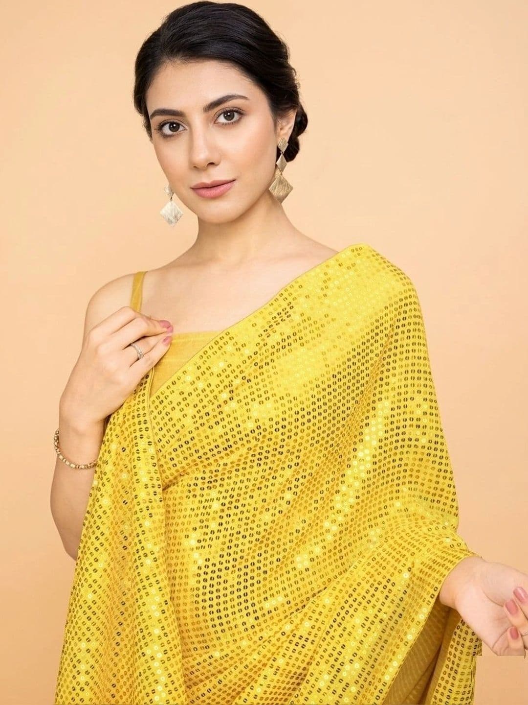 SZN Embellished Sequinned Poly Georgette Designer Saree thumbnail 2