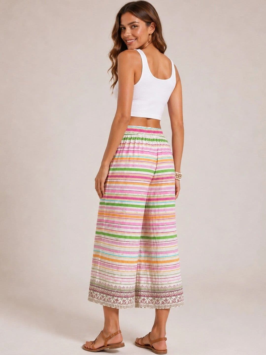 ANBICH DESIGNS Women Striped Knitted Cropped Palazzos thumbnail 2
