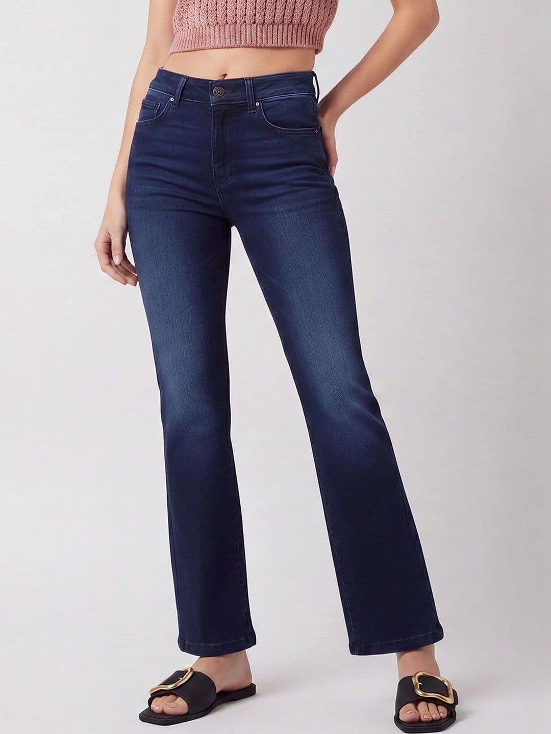 Mast & Harbour Women's Navy blue Bootcut Mid rise Regular Stretchable Denim Jeans thumbnail 4